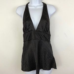 100% Silk Black White Polka Dot J. Crew Halter Top